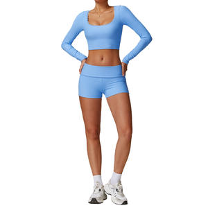 Ensemble de yoga côtelé taille haute 2 pièces pour femme Disko Sport, couleur unie, design rehausseur de hanches pour le fitness - Product Image 3