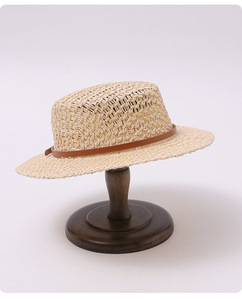 <span class=keywords><strong>Sombrero</strong></span> de Paja Panamá Retro para Niños, Transpirable, Tejido Calado, Parte Superior Plana con Hebilla, Estilo Británico, Protección Solar, <span class=keywords><strong>Sombrero</strong></span> de Playa para Verano - Product Image 6