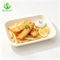 Plateau à viande en bagasse biodégradable SUMKOKA 750 ml, assiette jetable écologique pour la restauration et le camping
