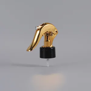 Mini pulverizador de gatillo de plástico y aluminio dorado personalizado para salón de cuidado del cabello