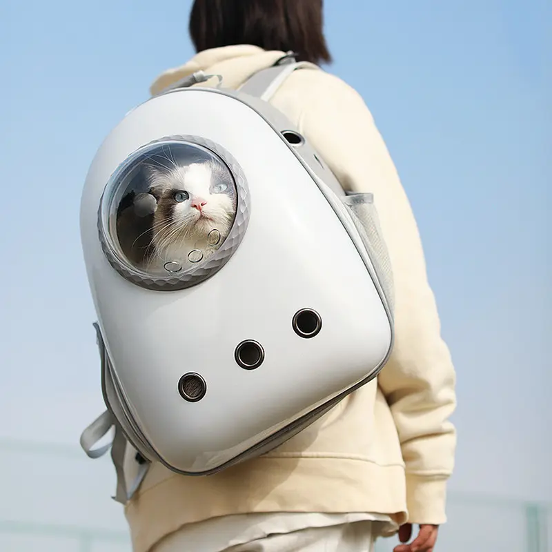 2024 새로운 고양이 가방 내구성 통기성 이동 휴대용 투명 더블 숄더 공간 가방 대용량 고양이 애완 동물 가방