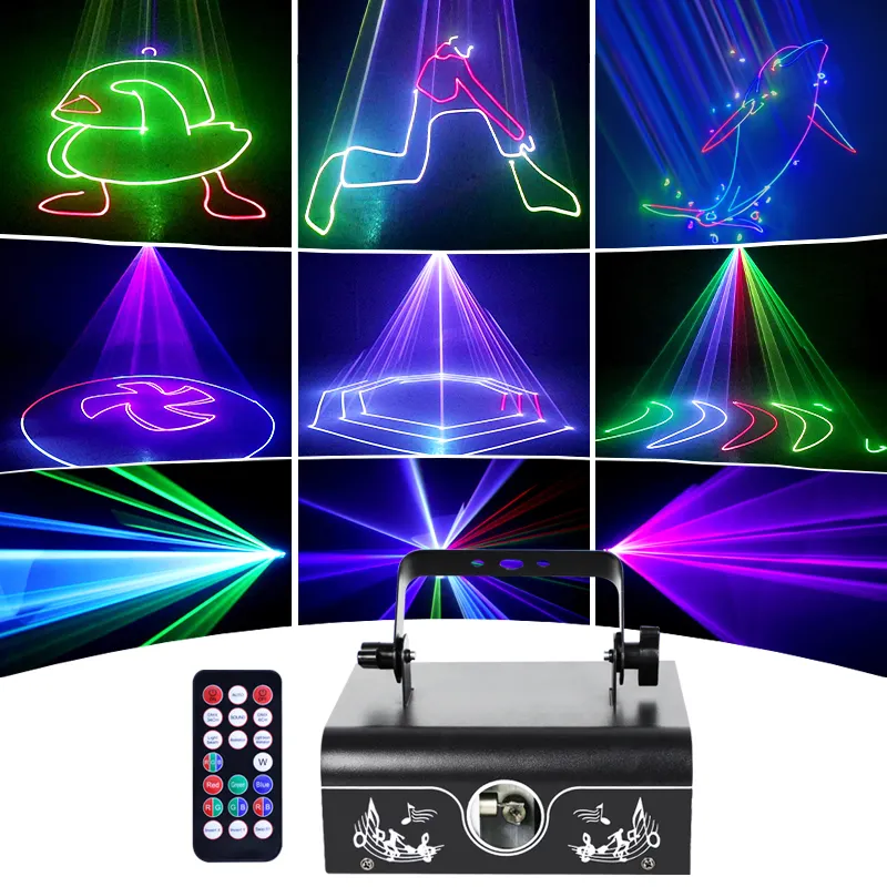 Iluminación de escenario láser RGB con animación 3D DMX512, proyector de discoteca activado por sonido remoto, haz de luces para Bar, boda
