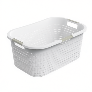 <b>Laundry</b> Basket Country White Woven Design With Handles For Storage And Organization - Product Image 2