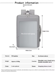 Sac à dos unisexe imperméable pour ordinateur portable avec logo personnalisé, port USB, fermeture éclair, en polyester, capacité 20-39L, idéal pour les voyages d'affaires - Product Image 6