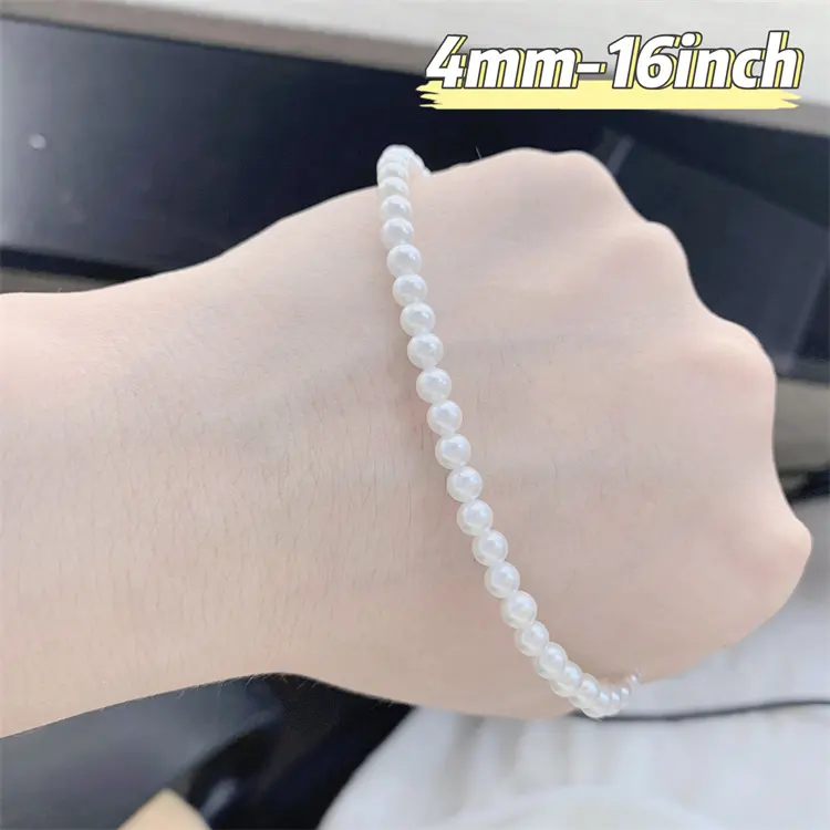 Wholesale 4mm Pearl Jewelry Necklace Custom Logo Charm Pendant Freshwater Shell Pearl Bead Chain Necklace For Women