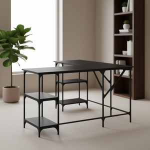 Bureau d'ordinateur en bois d'ingénierie noir 54,7x54,7x29,5 pouces avec étagères de rangement, mobilier de bureau à domicile - Product Image 2