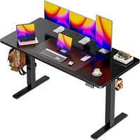 Bureau debout électrique - Hauteur réglable, 2 crochets, 3 hauteurs prédéfinies, surface en bois d'ingénierie, noir avec cordon