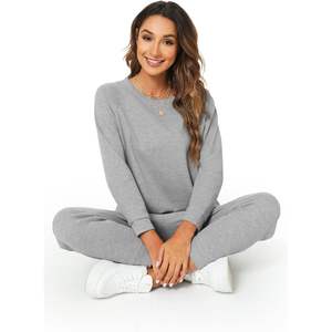 Ensemble de pyjama en tricot gaufré pour femmes, haut à manches longues, pantalon de jogging avec poches, vêtements de détente, vêtements de nuit, tailles S à XXL - Product Image 6