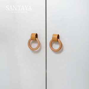 Poignées rondes en bois massif Santaya pour armoires de cuisine, boutons de tiroir de chambre à coucher, poignées de meubles en cuir - Product Image 6