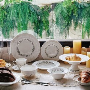 Service de table en céramique gaufrée motif lavande, compatible micro-ondes, assiettes, bols, tasses à café, soucoupes, assiettes à dessert et assiettes à soupe - Product Image 2