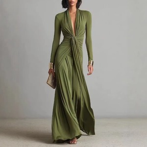 <span class=keywords><strong>Robe</strong></span> élégante et ajustée pour femme, col en V, manches longues, nouvelle collection automne 2026, style français, vente en gros pour boutiques - Product Image 1