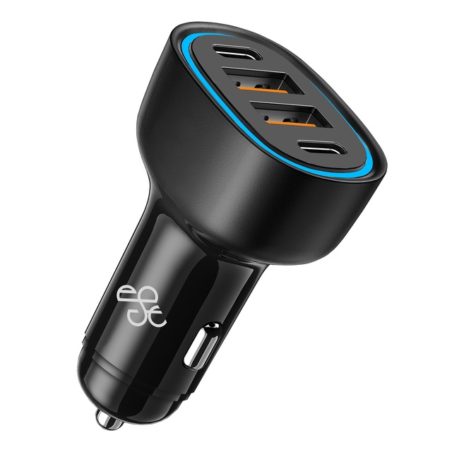30W PD QC3.0 Fast Car Charger with 2 USB Ports & 2 Type C Ports, LED Display, Quick Charge for iPhone Android Phones & Tablets