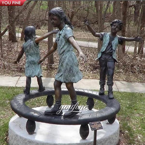 Statue en laiton pour enfant, jardin extérieur, taille réelle, garçon et fille, Sculpture en Bronze, <span class=keywords><strong>coffre</strong></span> assis - Product Image 6