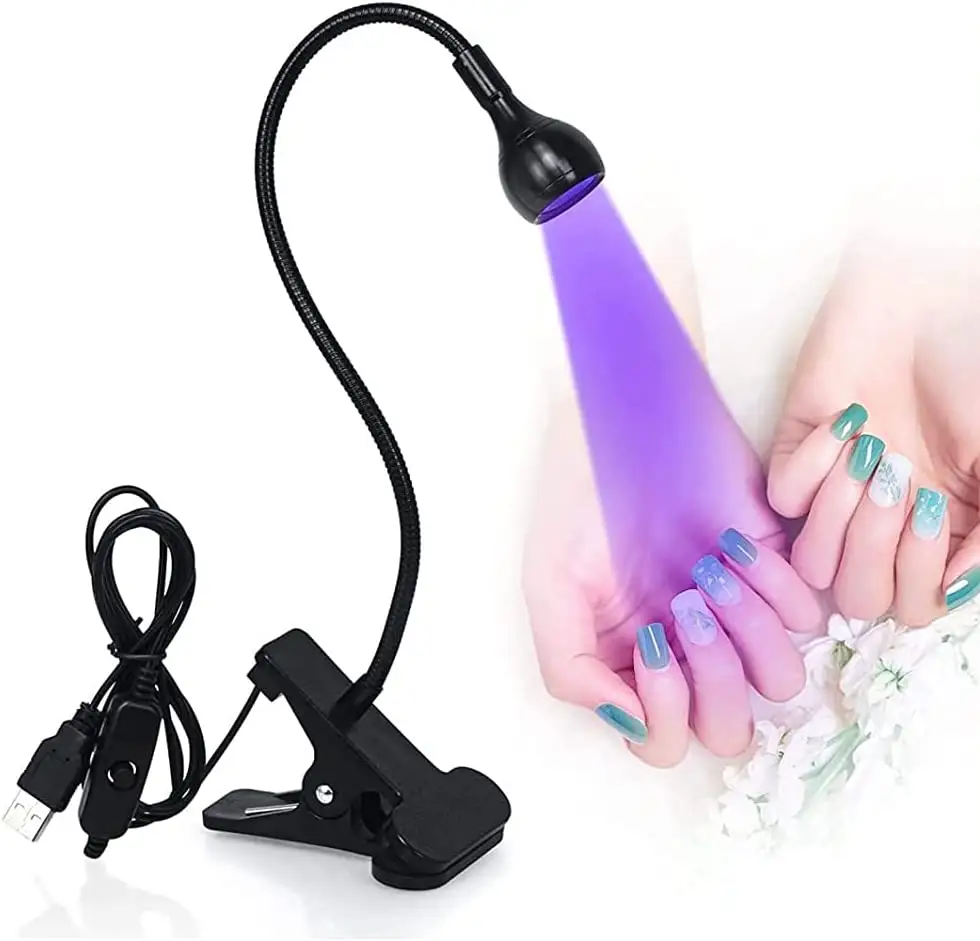 Gel Nails LED Curing Lamp with Flexible Gooseneck & Clamp 3W Portable Small Manicure Nail Dryer for Resin Cur