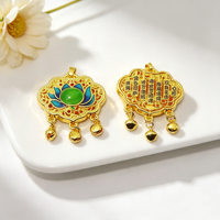 Breloque en forme de lotus ajourée émaillée, plaquée cuivre antique, nouveau style chinois, avec clochettes, pour la création de colliers et de bijoux DIY
