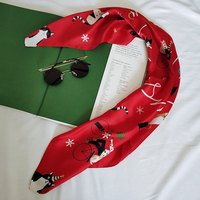 Écharpe carrée personnalisée rouge à imprimé chat de Noël, bandana en satin, logo personnalisé, cadeau de Noël