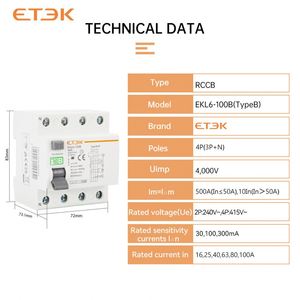 Interruptor Diferencial (RCD) 4P 40A 30mA 10kA, Tipo A/B, Protección Contra Fugas a Tierra para Cargador de Vehículos Eléctricos y Sistemas Solares Fotovoltaicos - Product Image 2