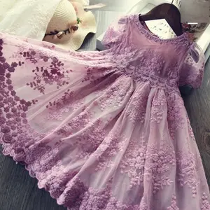 88637 Thời Trang 2022 Mùa Hè Cô Gái Công Chúa Ăn Mặc Trẻ Em Trẻ Em Bé Ren Bùng Tay Áo Bên Bé Quần Áo Dresses Cô Gái