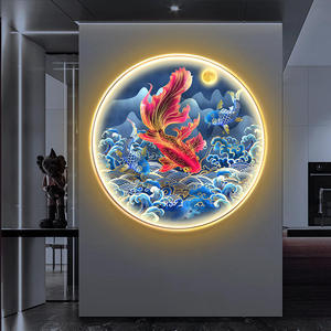 Moderno Quadro Luminoso LED in Porcellana con Motivo a <span class=keywords><strong>Pesci</strong></span>, Decorazione da Parete in Cristallo e Porcellana - Product Image 3