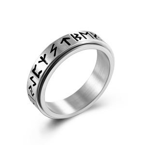 Nordic Viking Script Rotating <b>Ring</b> <b>Titanium</b> Steel Unisex Jewelry Gift Letter Pattern Alphanumeric Script K-R722 - Product Image 5