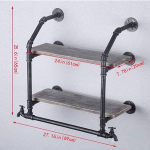 Mensola a muro industriale <span class=keywords><strong>in</strong></span> tubo di <span class=keywords><strong>ferro</strong></span> mensole a parete a 2 livelli di grandi <span class=keywords><strong>dimensioni</strong></span> rustico ripiano galleggiante per cucina ufficio bagno - Product Image 4