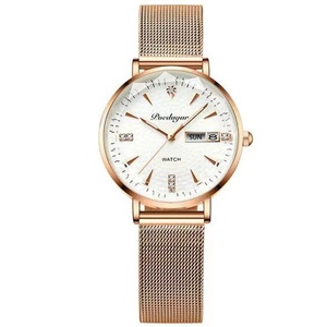Reloj POEDAGAR para Mujer, Oro Rosa, Acero Inoxidable, Malla, Movimiento de Cuarzo Japonés, Simple, Resistente al Agua, Luminoso, Reloj de Señora - Product Image 1