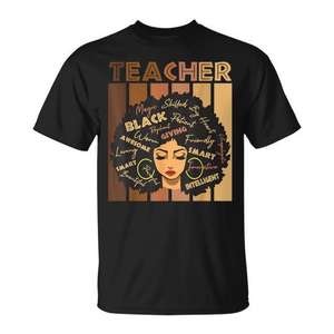 Camiseta negra para mujer afroamericana con estampado de chica afro y melanina - Product Image 1
