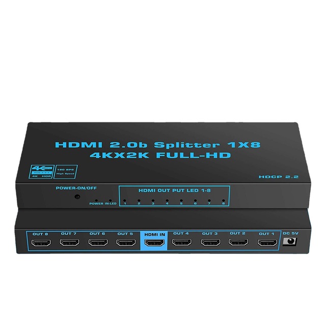 4K Full-HD HDMI 2.0 Splitter 1x8 4Kx2K 60Hz HDMI Splitter 1 in 8 Out with Scalar Support HDCP 2.2 HDR for HDTV HDMI Splitter