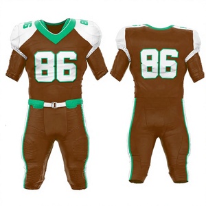 American Football Uniform Set Brown Green White 86 Number Sublimated V-Neck Short Sleeve Fitted Moisture Wicking Adult Men - Product Image 1