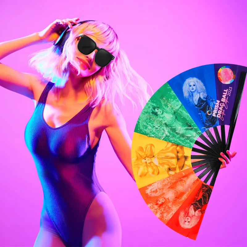 Hot selling custom summer large rave clack bamboo folding fan