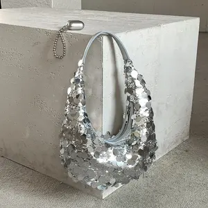 Luxury Silver Glitter Handbag PVC Sequins Decoration Shoulder Bag Two Colors Cheap Tote Bag Women's