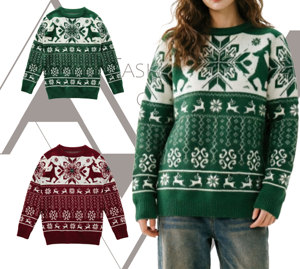 Suéter Navideño Rojo Unisex, Suéter Vintage con Diseño <span class=keywords><strong>de</strong></span> Reno y Copo <span class=keywords><strong>de</strong></span> Nieve, Tejido Jacquard, Cuello Redondo, Cálido y Divertido - Product Image 2