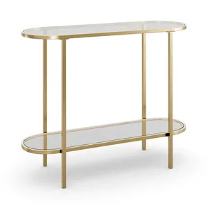 Elegante Mesa Consola Moderna con Cubierta de Vidrio Templado, 2 Estantes, Mesa de Entrada con Patas de <span class=keywords><strong>Metal</strong></span> Dorado - Product Image 2