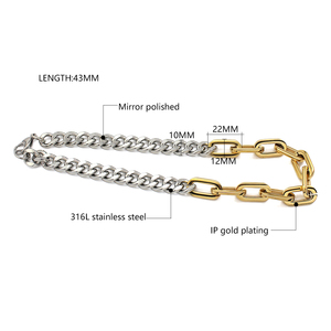 Clásico 18K <span class=keywords><strong>oro</strong></span> Acero inoxidable Simple minimalista dos tonos cadena Paperclip enlace papel Clip collar cadena para Mujeres Hombres - Product Image 2