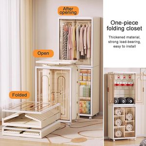 折り畳み式プラスチック製ワードローブクローゼット取り外し可能ホイール付き吊り下げ服収納オーガナイザー - Product Image 6