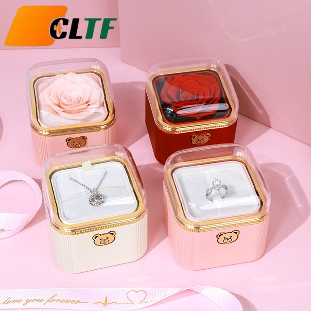 Rotating Red Preserved Rose Ring and Pendant Ring Box Engagement Wedding Ring Box Valentine's Keepsake Jewelry Gift Box Mom Gift
