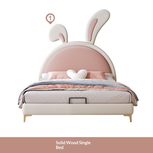 <span class=keywords><strong>Lit</strong></span> pour enfants simple et moderne de luxe léger avec un design de lapin de dessin animé, rangement en <span class=keywords><strong>bois</strong></span> massif et cuir ultrafilm pour ensembles de chambre à coucher - Product Image 2