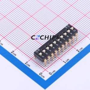 DSIC10LHGET DIP Switch Switch Flat Toggle, Raised Type Single Pole Single Throw 10 PC Pin - Product Image 1