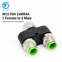 M12-F04 2xM04A M12 Y 커넥터 1개의 암 커넥터를 2개의 수 커넥터로 연결하는 4핀 센서 분배기 어댑터 IP67 방수 M12x1 나사 60V 4A