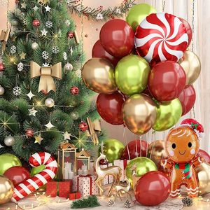 Set de Globos de Látex Rojo <span class=keywords><strong>Castaño</strong></span> Retro, Verde <span class=keywords><strong>Claro</strong></span> Dorado Metálico, Bastones de Caramelo, Hombre de Jengibre, Decoración para Fiestas de Navidad y Año Nuevo - Product Image 2