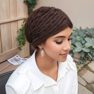 Women's Wholesale Hot-Selling Elastic Solid Pearl Braid Knot Muslim Ethnic Headscarf <b>Hat</b> - Product Image 6