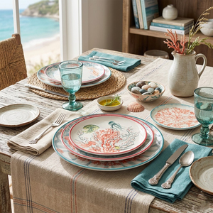 Juego de Vajilla de Porcelana Fina con Diseño de <span class=keywords><strong>Coral</strong></span> Marino, Plato Decorativo de Cerámica Costera, Taza de Café y Tazón de Porcelana Marina para Hotel y Restaurante - Product Image 3