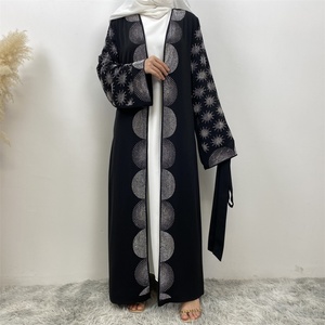1423# Luxury Silver <b>Sequin</b> Black Open Abaya With Side Pockets Fashion Long Coats for Important Occasions - Product Image 3