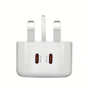 อะแดปเตอร์ชาร์จโทรศัพท์แบบติดผนัง รองรับ PD 20W 40W ชาร์จเร็ว สำหรับโทรศัพท์ 12 13 สีขาว ของอังกฤษ พร้อมพอร์ต USB-C คู่ - Product Image 3