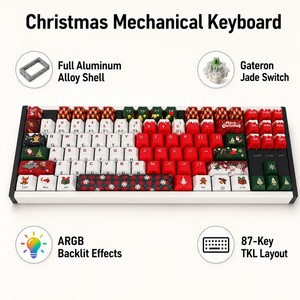 คีย์บอร์ด Gateron Jade คีย์บอร์ดแมคคานิคอลสำหรับคริสต์มาส โครงอะลูมิเนียม CNC ไฟ ARGB แบบมีสาย สำหรับเล่นเกมบนเดสก์ท็อป โลโก้แบบกำหนดเอง OEM - Product Image 2