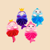 Boules de bain en maille pour enfants Rose Blue Shark Cartoon Design Shower Loofah Body Scrubber Skin Pouf pour le bain des enfants