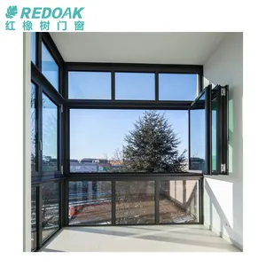 Redoak高品質ハリケーンインパクトアコーディオンアルミニウム強化ガラス二つ折り窓水平折りたたみ窓