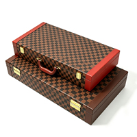 Set Mahjong Kulit PU Lipat Mewah Kustom, Ubin Amerika, Rak Transparan, Kotak Penyimpanan Merah, Permainan Papan Kasino, Grosir