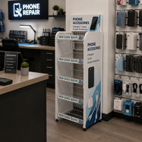 Présentoir pliable multi-niveaux en métal pour coques de téléphone, supports de téléphone et écouteurs filaires, idéal pour les accessoires de téléphonie en magasin de détail
