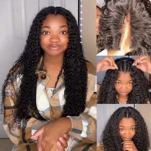 Perruque brésilienne naturelle V Part à 180 % de densité, cheveux humains Jerry Curl, perruque V Part sans colle en cheveux birmans bruts pour femme noire - Product Image 2